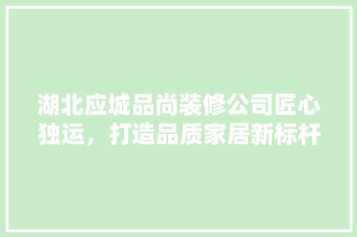 湖北应城品尚装修公司匠心独运，打造品质家居新标杆