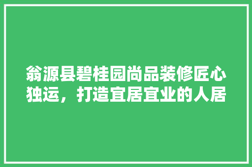 翁源县碧桂园尚品装修匠心独运，打造宜居宜业的人居典范