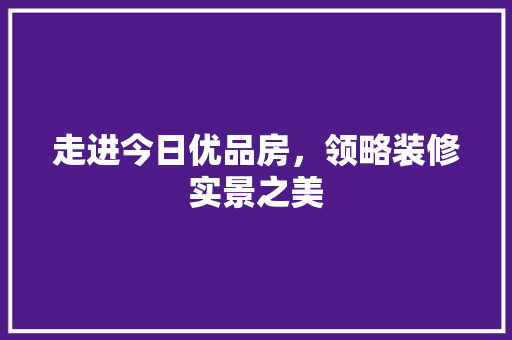 走进今日优品房，领略装修实景之美
