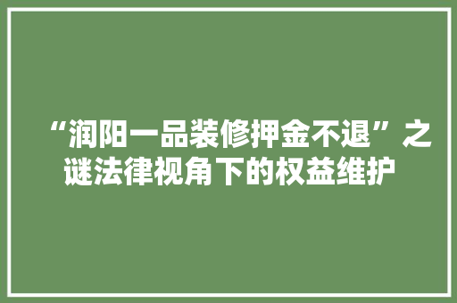 “润阳一品装修押金不退”之谜法律视角下的权益维护 复合门
