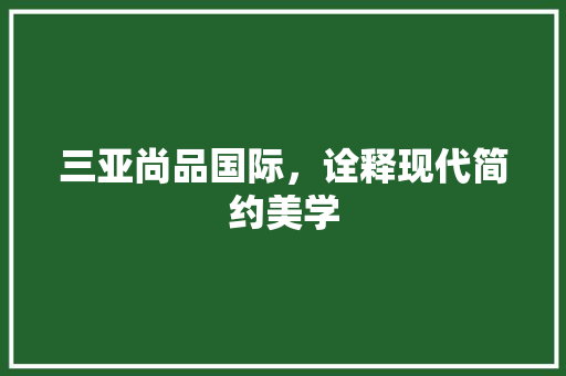 三亚尚品国际，诠释现代简约美学