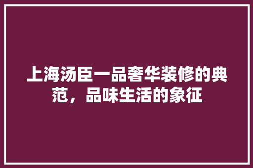 上海汤臣一品奢华装修的典范，品味生活的象征