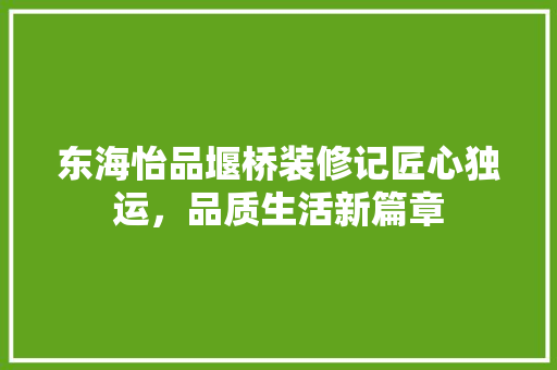 东海怡品堰桥装修记匠心独运，品质生活新篇章