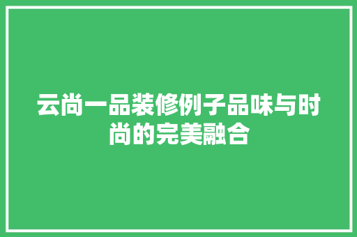 云尚一品装修例子品味与时尚的完美融合