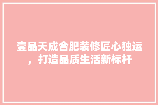 壹品天成合肥装修匠心独运，打造品质生活新标杆