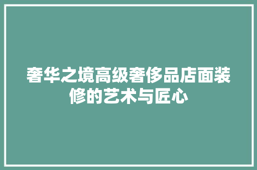 奢华之境高级奢侈品店面装修的艺术与匠心