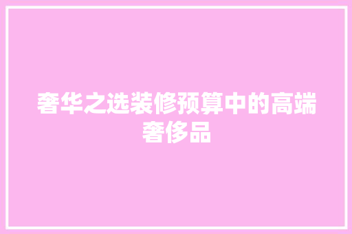 奢华之选装修预算中的高端奢侈品