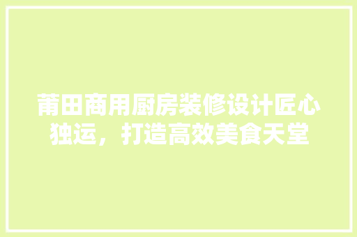 莆田商用厨房装修设计匠心独运，打造高效美食天堂