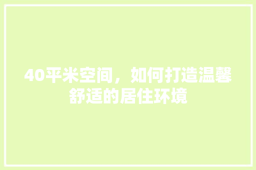 40平米空间，如何打造温馨舒适的居住环境