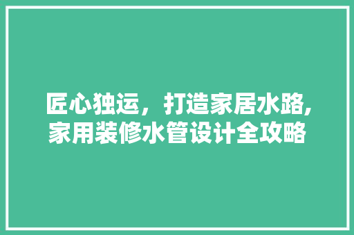 匠心独运，打造家居水路,家用装修水管设计全攻略