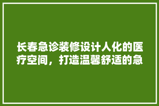 长春急诊装修设计人化的医疗空间，打造温馨舒适的急救环境