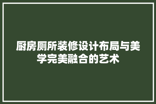 厨房厕所装修设计布局与美学完美融合的艺术