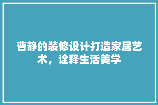 曹静的装修设计打造家居艺术，诠释生活美学