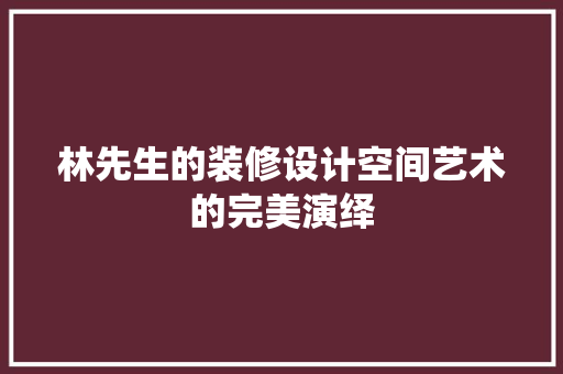 林先生的装修设计空间艺术的完美演绎