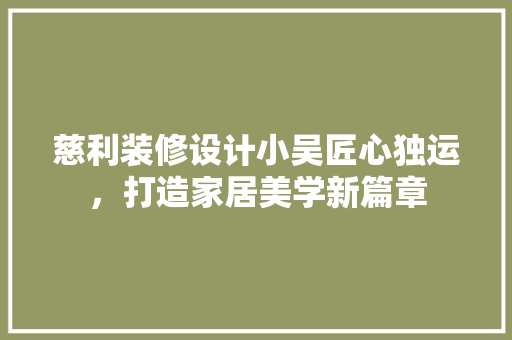 慈利装修设计小吴匠心独运，打造家居美学新篇章