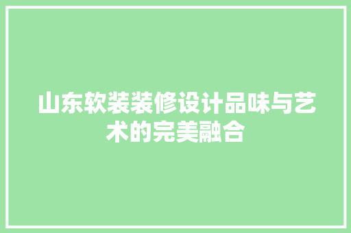 山东软装装修设计品味与艺术的完美融合