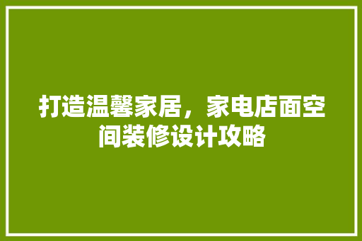 打造温馨家居，家电店面空间装修设计攻略