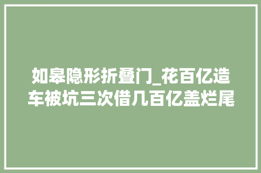 如皋隐形折叠门_花百亿造车被坑三次借几百亿盖烂尾楼小县城玩大年夜投资有未来吗