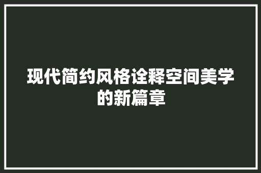 现代简约风格诠释空间美学的新篇章