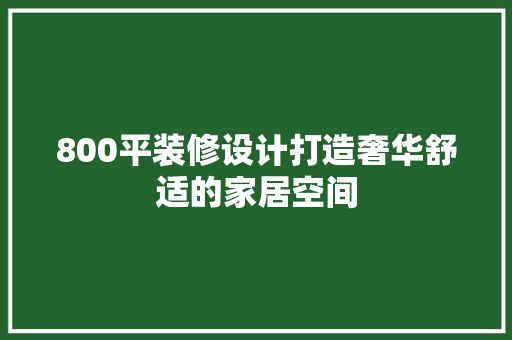 800平装修设计打造奢华舒适的家居空间