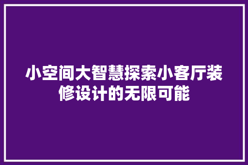 小空间大智慧探索小客厅装修设计的无限可能