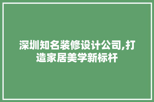 深圳知名装修设计公司,打造家居美学新标杆