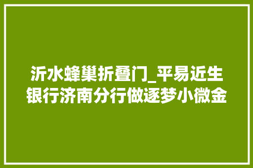沂水蜂巢折叠门_平易近生银行济南分行做逐梦小微金融的行动派