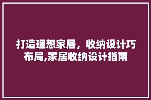 打造理想家居，收纳设计巧布局,家居收纳设计指南