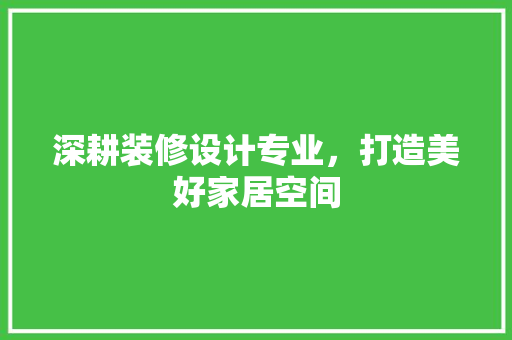 深耕装修设计专业，打造美好家居空间