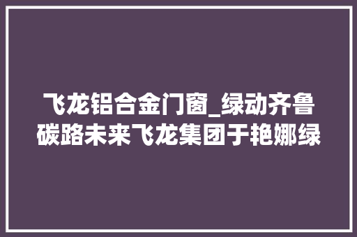 飞龙铝合金门窗_绿动齐鲁碳路未来飞龙集团于艳娜绿色门窗低碳人居