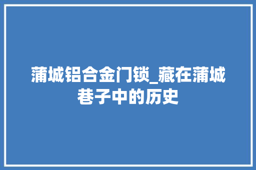 蒲城铝合金门锁_藏在蒲城巷子中的历史