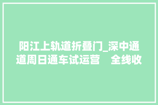阳江上轨道折叠门_深中通道周日通车试运营　全线收费66元/标准车次