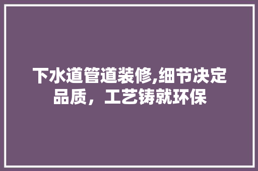 下水道管道装修,细节决定品质，工艺铸就环保