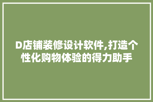 D店铺装修设计软件,打造个性化购物体验的得力助手