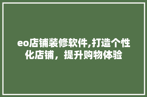 eo店铺装修软件,打造个性化店铺，提升购物体验