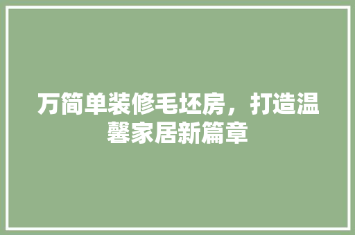 万简单装修毛坯房，打造温馨家居新篇章