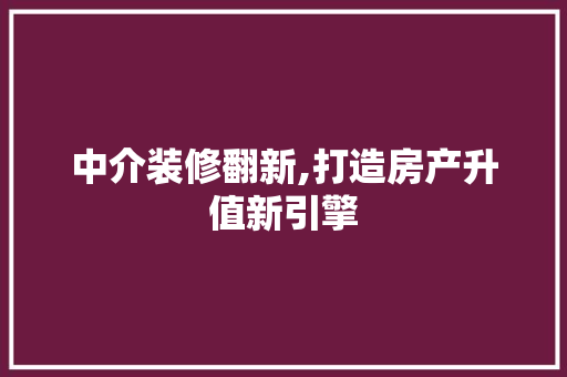 中介装修翻新,打造房产升值新引擎
