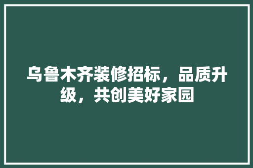 乌鲁木齐装修招标，品质升级，共创美好家园