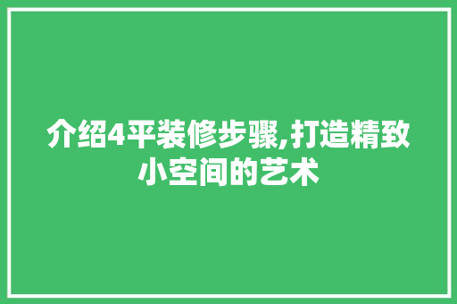 介绍4平装修步骤,打造精致小空间的艺术