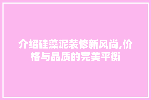 介绍硅藻泥装修新风尚,价格与品质的完美平衡