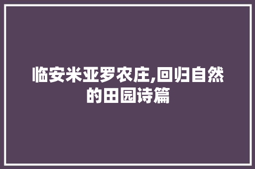 临安米亚罗农庄,回归自然的田园诗篇