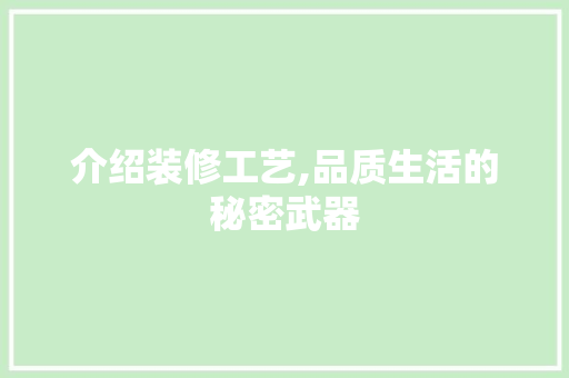 介绍装修工艺,品质生活的秘密武器