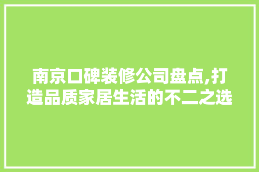 南京口碑装修公司盘点,打造品质家居生活的不二之选