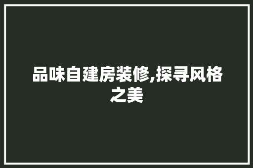 品味自建房装修,探寻风格之美