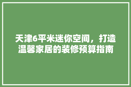 天津6平米迷你空间，打造温馨家居的装修预算指南