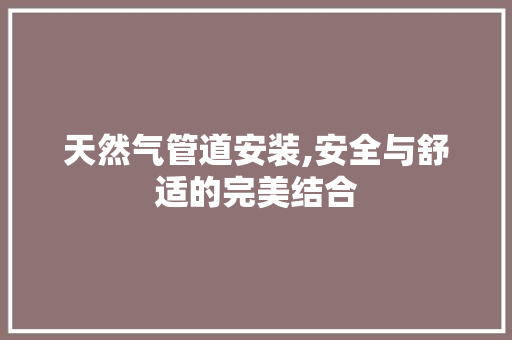 天然气管道安装,安全与舒适的完美结合