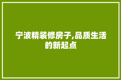 宁波精装修房子,品质生活的新起点