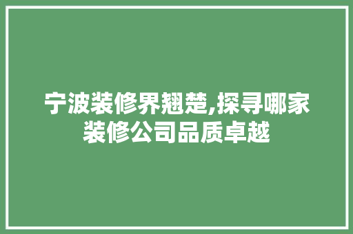 宁波装修界翘楚,探寻哪家装修公司品质卓越