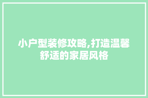 小户型装修攻略,打造温馨舒适的家居风格