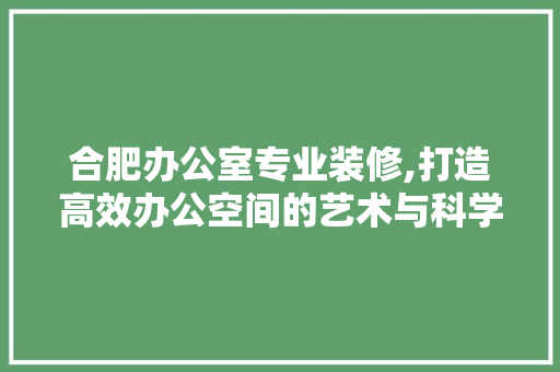 合肥办公室专业装修,打造高效办公空间的艺术与科学